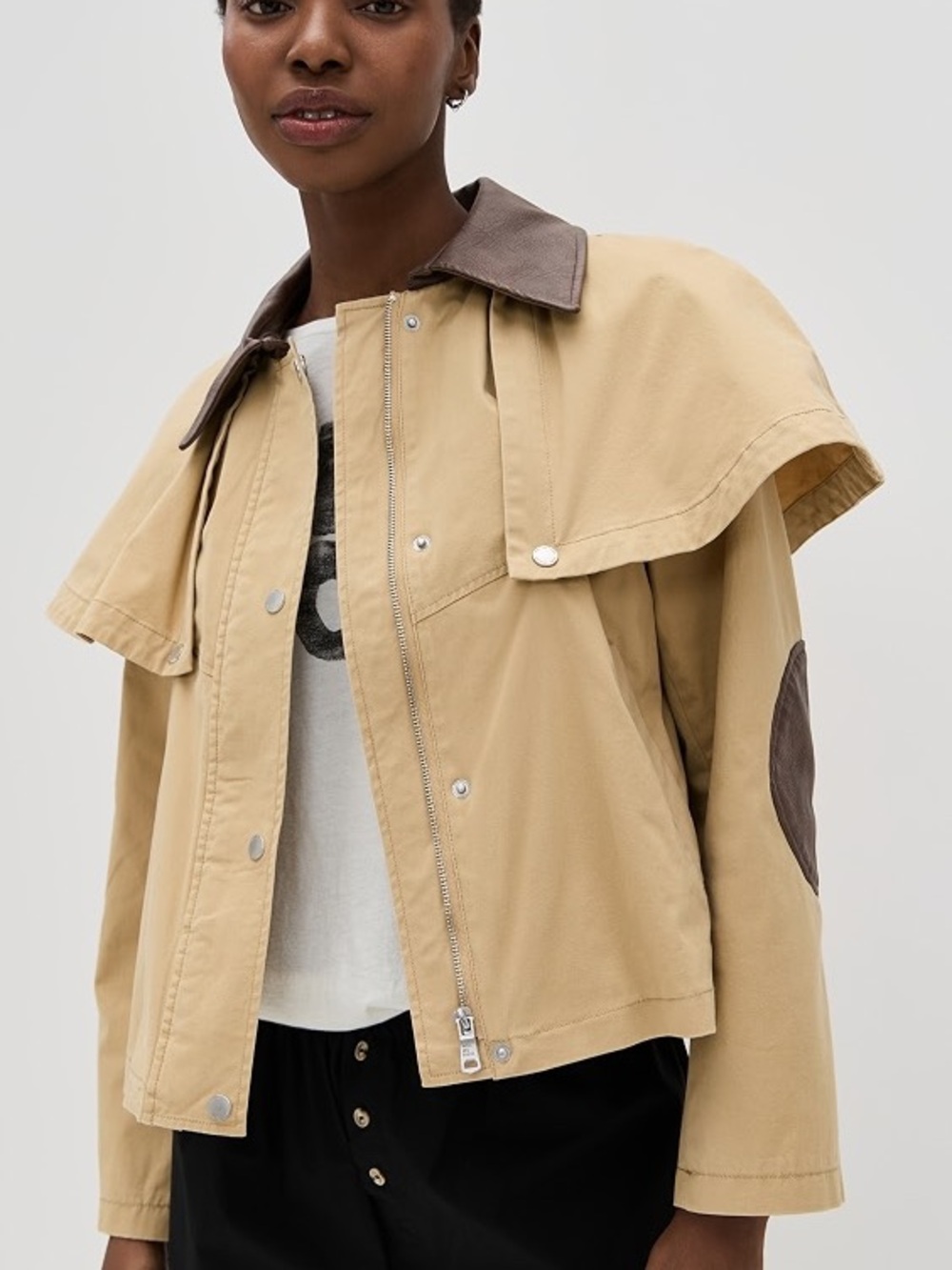 Avec Les Filles Leather Trim Utility Jacket with Detachable Cape - Women’s XS